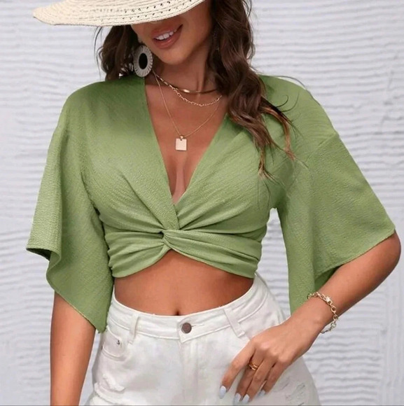 Solid Twist Front Beach Blouse - Picture 2 of 4